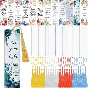 AFRITEE Blank Acrylic Bookmark Set - 72 Pcs Bible Verse Clear Acrylic Bookmark with Colorful Tassel, Motivational Quotes Flowers Transfer Sticker Decals DIY Crafts Religious Gifts for Mom