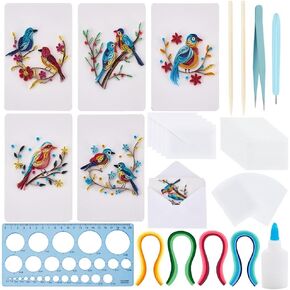 WEBEEDY 20 Sets DIY Bird Flower Quilling Greeting Card Kit Paper Quilling Kit for Adults Beginners 5 Styles Bird Love Greeting Card Making Kit with Instruction Valentine's Day Wedding Gift