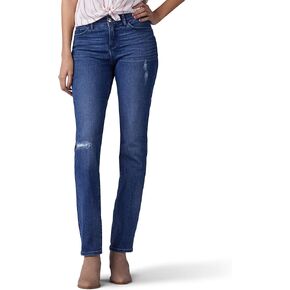 Lee Women's Ultra Lux Comfort with Flex Motion Straight Leg Jean, Cobalt Sheen, 10 Long