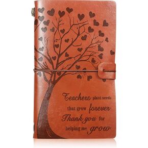 Leinuosen Teacher Leather Journal Teacher Appreciation Gifts 136 Pages Travel Journal Notebook Retro Diary Writing Notepad Gift for Christmas Teacher's Day Graduation(Heart Style,Brown)