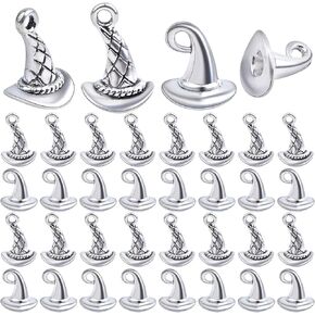 60pcs عتيقة الفضة الساحرة قبعة قلادة سحر سبائك هالوين قبعة القبعة Cap Dangle المعلقات المجوهر