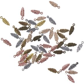 100Pcs Feather Charms Small Alloy Vintage Bird Feather Charms Tiny Dangle Charm for Jewelry Making Necklace Bracelet DIY
