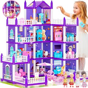 4 قصص Dollhouse for Girls ، DIY Doll House Associory Playhouse مع أثاث و 11 غرفة ، Play Play House مع الأضواء للأطفال ، Dolls Playet Playset Toys Gift للأعمار 6+