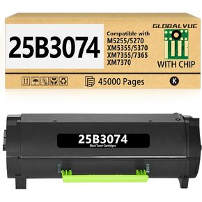 25B3074 خراطيش الحبر 1 حزمة (مع رقاقة) متوافقة مع خراطيش Lexmark 25B3074 الحبر لـ 25B3074 M5255 M5270 XM5365 XM5370 LASER LASER [45،000 PAGES]