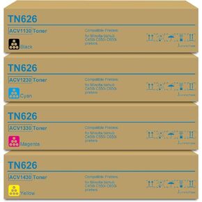 TN626 TN-626 Toner Cartridge Replacement for TN626CYMK ACV1130 ACV1230 ACV1330 ACV1430 for Konica Minolta bizhub C450i C550i C650i Printer (Black, Cyan, Magenta, Yellow)
