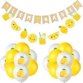 yeaqee 2 PCS الليمون حفلات الحفلات ، Lemonade Banner Lemon موضوع البالونات ديكور للليمون الصيفي Stand Party Party Supplies Supplies