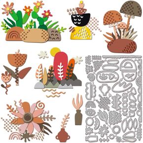 GLOBLELAND Mushrooms and Cactus Cutting Dies for DIY Scrapbooking Flowers Plants Cut Dies for Card Making Embossing Photo Album Craft Decor