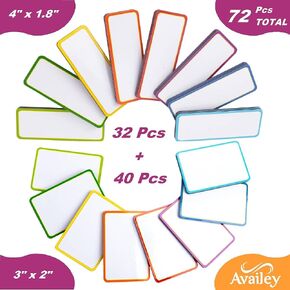 Availey 72 PCS ملصقات محو جاف مغناطيسي - 32 قطعة من 4 × 1.8 "و 40 قطعة من 3 × 2" مع الحدود الملونة
