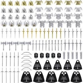 115pcs Medieval Knights Minifigs Weapons Pack Accessories Set Builidng Block Toy Armor Helmet Bow Designed for Minifigs Gift for Kids Boys Girls