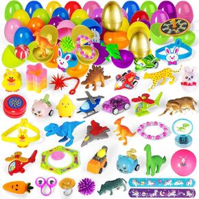 100 Pcs Prefilled Easter Eggs Bulk,Easter Eggs with Toys Inside,Easter Egg Filled with Mini Toys for Kids Boys and Girls,Easter Egg Hunt,Classroom Prizes,School Easter Activity,Community Party Favors