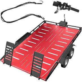 RC Alloy Aluminium Trailer W/Hook Adjuper & Kinetic Winch Strappes Part for 1/8 1/10 RC Crawler Axi1 SCX10 ، TRX4 ، TRX6 ، Redcat Gen7 Gen8 ، D90 ، Heavy Duty Trailer Kit ، Black & Brown