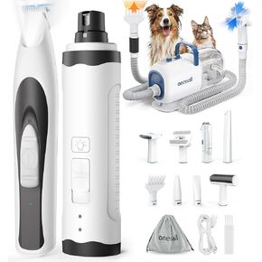 Oneisall Dog Vacuum & Dryer للتخلص من الاستمالة ، 8 في 1 مجموعة من مجموعة أدوات العناية بالشفرات المعدنية Clippers Pet Clippers و Heard Dog Trimmer for Paws Dog Glarer Paw Trimmer with 2 LED Lights