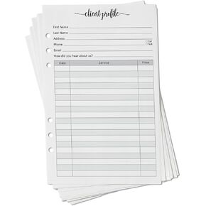 321Done Client Profile Cards, Made in USA - 5.5x 8.5, Customer Information Form, Six Ring Binder Insert Sheets for Small Business, Salon, Spa, Hairdresser, Stylist, Nail Salons Supplies - 50-Pack