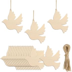 20pcs Wooden Bird Cutouts DIY Crafts Embellishments Peace Dove Unfinished Wood Hanging Tags Ornaments for Wedding Birthday Decoration