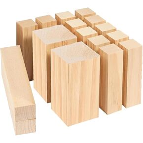 16 PCS Basswood Corving Clock ، مجموعة كتل خشبية مع أحجام مختلفة ، نحت كتلة خشبية ناعمة للمبتدئين والفنانين المحترفين DIY Wood Crafts. (1'x1''x4 '' ، 2''x2'x4 '')