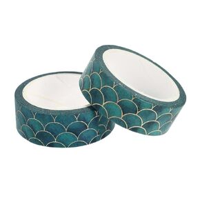 2pcs Green Washi Tape Decorative Masking Adhesive Tape，Oriental Aesthetics Mermaid Fish Scale Tape for DIY Crafts Gift Wrapping Planners Arts and Crafts Tape Adhesives,Arts and Crafts Tape,Adhesives