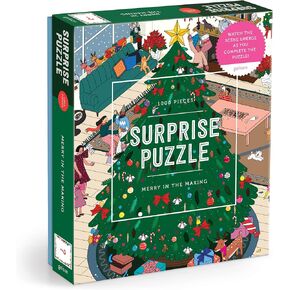 Galison Merry in The Making – 1000 Piece Surprise Jigsaw Puzzle Featuring A Holiday Party Surprise Illustration