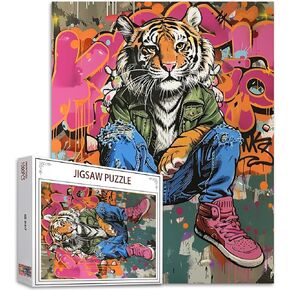 1000 Piece Puzzle for Adults Yellow Kitten Puzzle - Family Puzzle Toys,Abstract Graffiti Cat Puzzles Gift Hip-hop Style 1000 Pieces Jigsaw Puzzles Creative Colorful Animals Theme