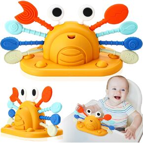 Montessori Toys for Babies 6-12 Months, Food Grade Silicone Baby Sensory Toys, Cutie Crab High Chair Toys, String Activity Toy for Toddlers, Gift for Baby Shower Infant