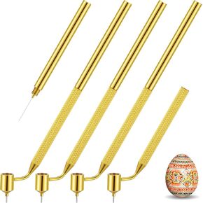 4 Pcs Pysanka Set Wax Drawing Pens for Egg 0.2 0.3 0.4 0.5 mm Kistka Easter Egg Art Fluid Writing Fine Medium Metal Hand Wax Pens for Pysanky Supplies