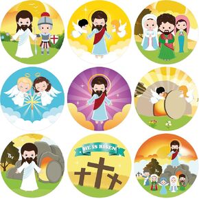 ceiba tree Religious Easter Stickers for Kids - 500Pcs, Round, Cartoon Pattern, Paper Material, Ideal for Classroom Decoration & Scrapbooking