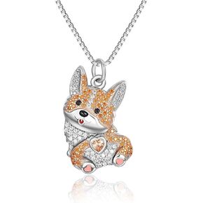 Crystal Corgi Heart Necklace for Women Cute Cartoon Dog Pendant Necklace Pets Lover Necklace