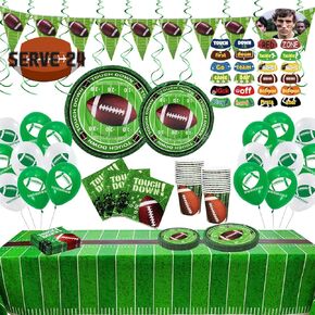 DawnHope Football Party Supplies Plates and Napkins Superbowl Decorations Cups, Tablecloth, Banner, Hanging Swirl, Stickers and Balloons Serves 24 for Football Theme Touchdown Games