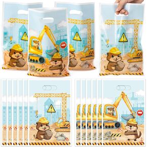 50pcs بناء الحفلات الحزب الأكياس ، البناء تحت عنوان الحلوى البلاستيكية جيدة الحقائب مع مقابض لطيفة حفارة النمط