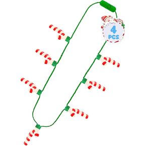 4PCS Light up Christmas Necklace, Christmas Necklace with Glow Candy Cane Accessories, 3D Light Xmas Necklace with 7 Candy Cane Pendent, 3 Modes Christmas Necklace Decor for Ugly Sweater Family Party