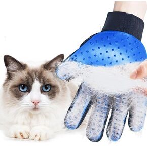 bamboo star Pet Grooming Gloves Cat Brushes for Gentle Shedding - Efficient Pets Hair Remover Mittens - Dog Washing Gloves for Long and Short Hair Dogs & Cats & Horses, 1 Pack (Right-Hand), Blue