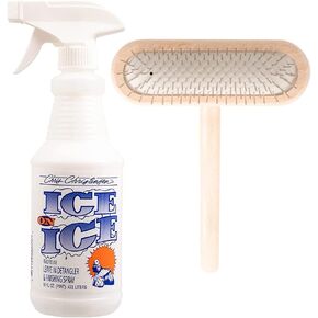 Chris Christensen Ice on Ice Detangle and Finishing Spray + 16mm T-Brush: Adds Elasticity & Strength, Repels Dirt, Protects from UV Rays, Stainless Steel Pins, Ergonomic Handle Design