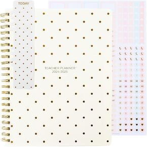 Plu Monaco Teacher Planner 2024-2025-تصميم نقاط الذهب كريم ، تقويم أسبوعي وشهري ، 8.5 "× 11" مخططًا أكاديميًا ، جولد دوز ، 215 ملصقات ، إشارة مرجعية ، 13 شهرًا (يوليو 2024-يوليو 2025)