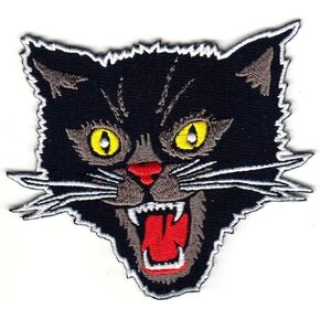 Patchclub Black Cat Patch Iron/Sew On - Screaming Rockabilly Cat Patch Patch Fin