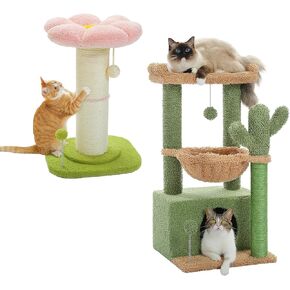 PEQULTI 4-in-1 Cactus Cat Tree, 33'' Cat Tower for Indoor Cats & Flower Cat Scratching Post, Small Cat Tree, Tall Cat Scratcher
