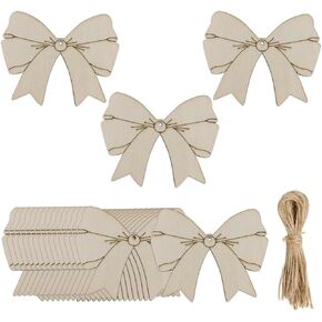 20pcs Bow Shape Wooden Cutouts DIY Craft Bowknot Unfinished Wood Tags Ornaments for Wedding Birthday Party Decoration
