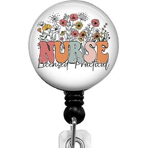 LPN Retractable ID Card Badge Holder with Alligator Clip, Name Nurse Decorative Badge Reel Clip on Card Holders, Small, Black, Dtyoeer55