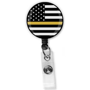 Yellow Thin Line USA Flag Retractable Badge Reel Clip - Security Officer Patriotic American Holder ID for Lanyards Name ID Card