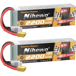 3S Lipo Battery 11.1V 2200mAh RC Lipo Battery Pack 100C with XT60 Plug Compatible with RC Cars, Trucks, Boats, Airplanes, Helicopters, Drone, FPV Racing Hobby Models (2 Pack)