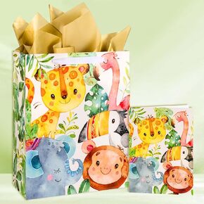 MAYPLUSS 13" Large Baby Boy Girl Gift Bag for Baby Shower with Tissue Paper and Greeting Card,Girly Pink Baby Girl Stroller Party Favor Gift Bag with Foil Design for Wedding, 1st Birthday