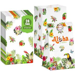 VGOODALL 24PCS LUAU HAWAII Party Party Favor Facs ، 4.7 "x3.1" x8.7 "حقائب الهدايا الورقية Aloha مع ملصقات للحلوى ، والعلاج ، والأطراف الاستوائية الصيفية.
