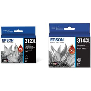 Epson T312XL120 Claria Photo HD Black High Capacity Cartridge Ink & T314XL Claria Photo HD Ink - Gray (T314XL Gray)
