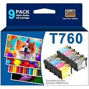 High Yield 760 T760 Ink Cartridge T7601 T7602 T7603 T7604 T7605 T7606 T7607 T7608 T7609 Ultrachrome HD Ink Set Replacement for SureColor P600 Inkjet Printer,9 Pack