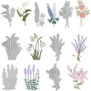 7pcs يموت الزهور لصنع البطاقات مصصقة DIY لافندر زنبق القطع المعدنية يموت لصياغة الورق المصنوعة يدويًا لوازم القصاصات المصنوعة يدويًا.