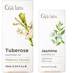 زيت Tuberose الأساسي للناشر (0.34 Fl Oz) والزيوت العطرية الياسمين لمجموعة النشر (0.17 Fl Oz) - مجموعة الزيوت العطرية العطرية الطبيعية 100 ٪ - Gya Labs