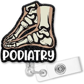 Retractable Podiatry Badge Reel with Alligator Clip, Funny Black Glitter Foot Badge Holder Gift for Doctors Nurses Podiatrist Podiatry Squad Podiatric or Foot Doctor, DPM Graduation Gift
