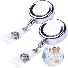 2 PCS بكرات شارة الفضة قابلة للسحب شارة شارة التمساح مقطع بكرات شارة الخدمة الثقيلة مع الحبل المعدني للممرضات ومحترفي الشارات الشارات