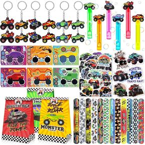 مجموعة Monster Truck Party Favors مجموعة - 110 PCS شاحنة تحت عنوان GOODI GOODIE حقائب مع فقاعة الشاحن