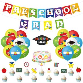 Watinc 51pcs زخارف حفل التخرج في مرحلة ما قبل المدرسة ، فئة من رياض الأطفال تهانينا خريج Banner Banner Cake Topper Menced ، Decord Party Decor
