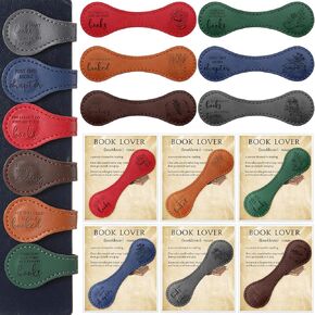 12 Sets Book Lovers Gift Leather Bookmark Magnetic Bulk Magnetic Bookmark Clips with Cards OPP Bag Page Markers Book Club Gift for Women Men Readers Lovers