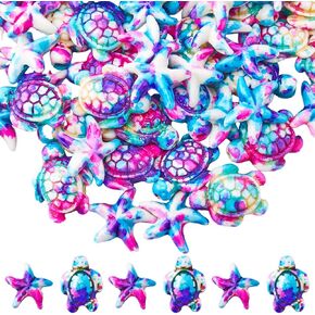 SUNNYCLUE 100PCS 2 Styles Purple Turquoise Beads Turtle Starfish Beads Summer Hawaii Ocean Animal Sea Life Lucky Gemstone Loose Spacer Beads Bulk for Jewelry Making Beading Kit Bracelets Craft Supply